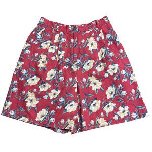 TALBOTS SHORTS FLORAL POCKETS SIZE 14 LINEN COTTON BREATHABLE PAPERBAG HIGH RISE